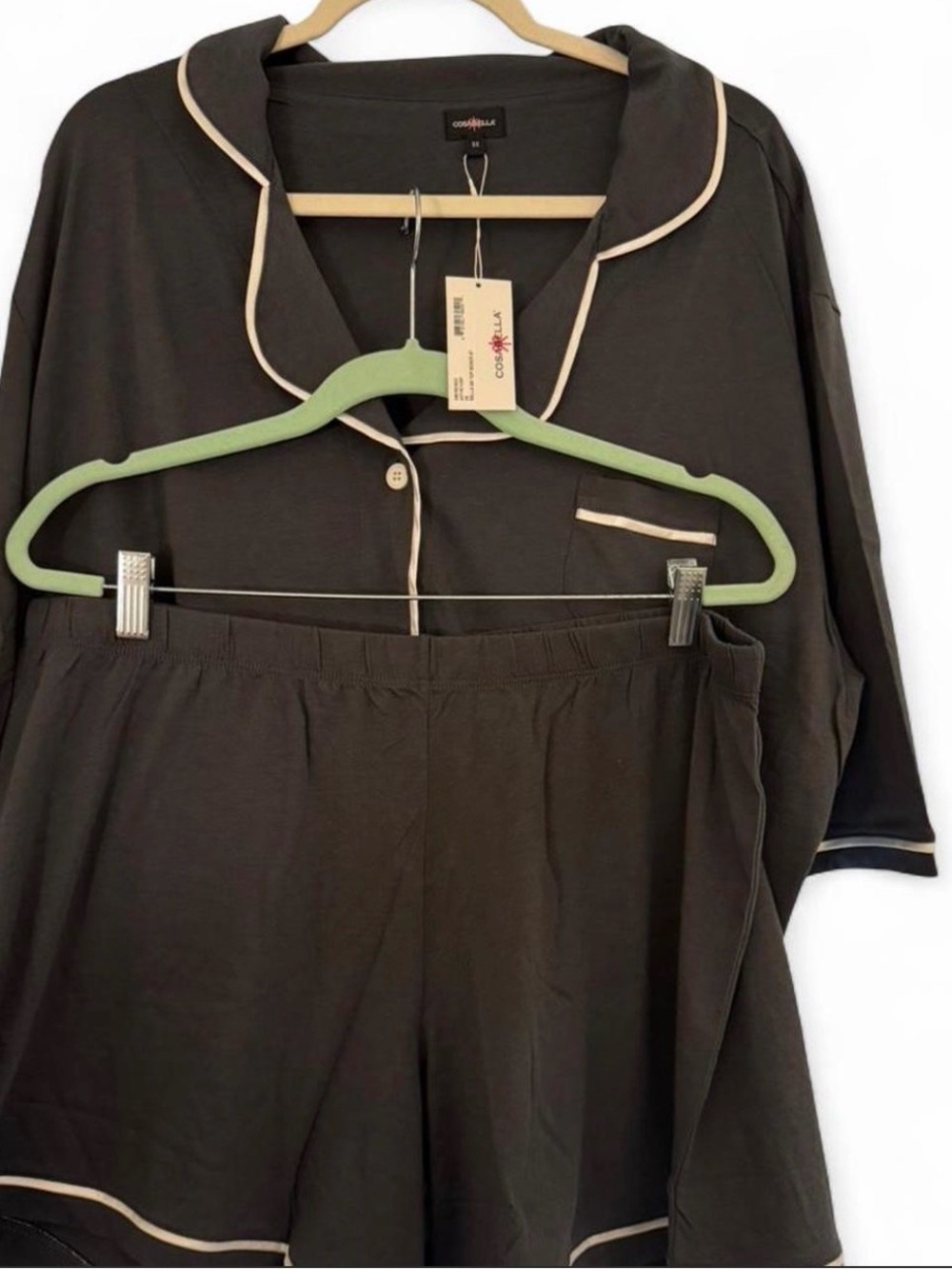 Cosabella Women's Grey Pajama Set with Cream Trim